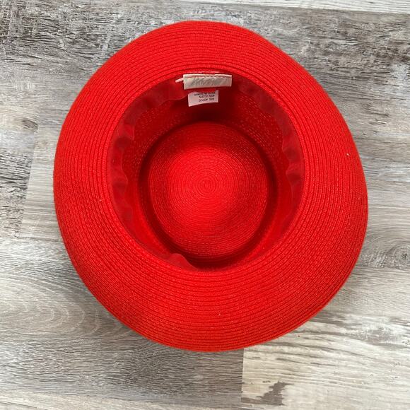 Vintage Red Structured Boater Hat Wide Brim Acrylic Statement Accessory Bold - Picture 5 of 7